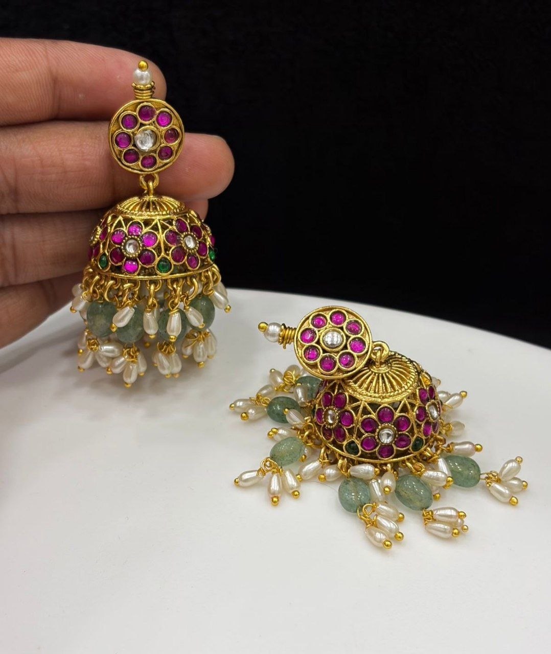 Ruby Bloom Pearl Drop Jhumkas